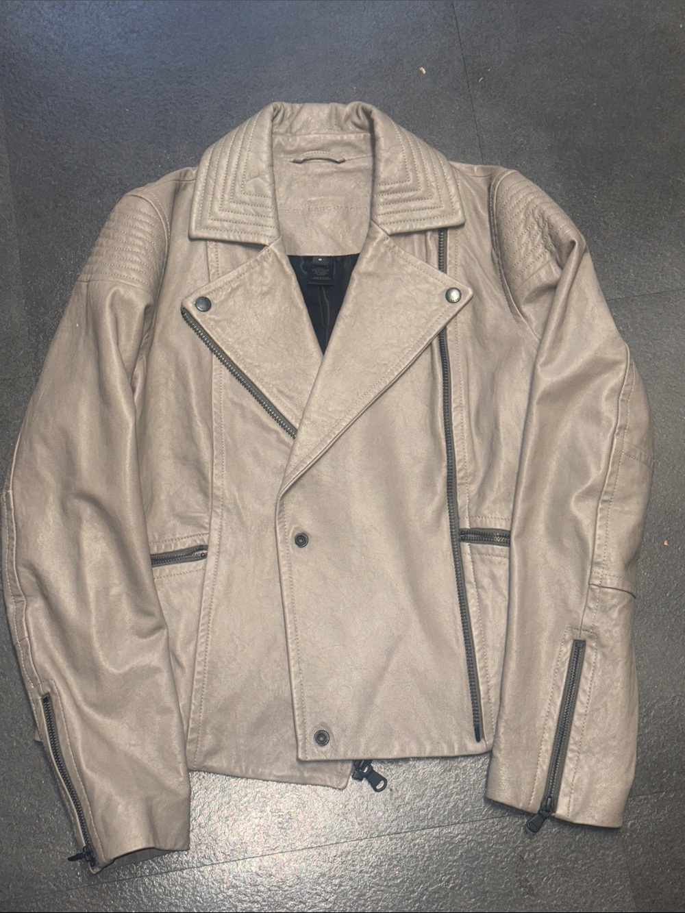 Marc by Marc Jacobs Taupe Leather Bomber Moto Jacket